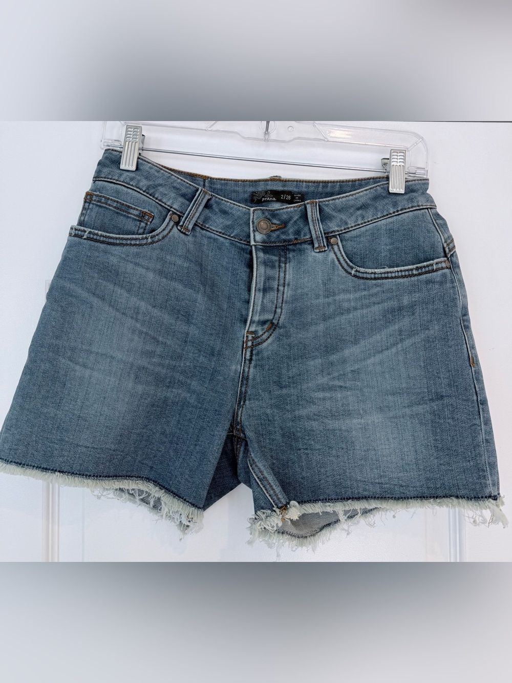 Prana Women's Washed Blue Denim Cutoff Shorts